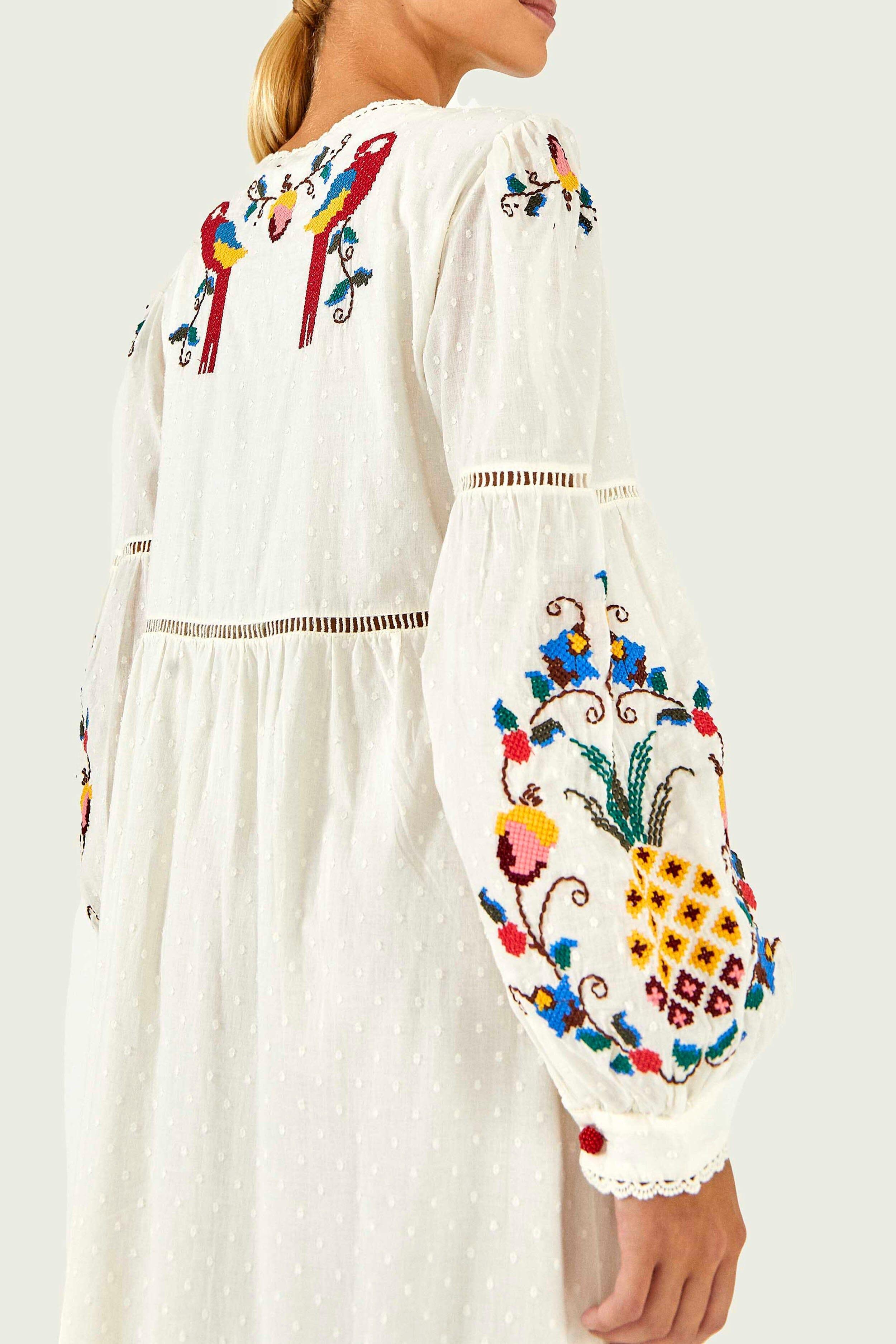 Macaw Cross Stitch Embroidered Maxi Dress Product Image