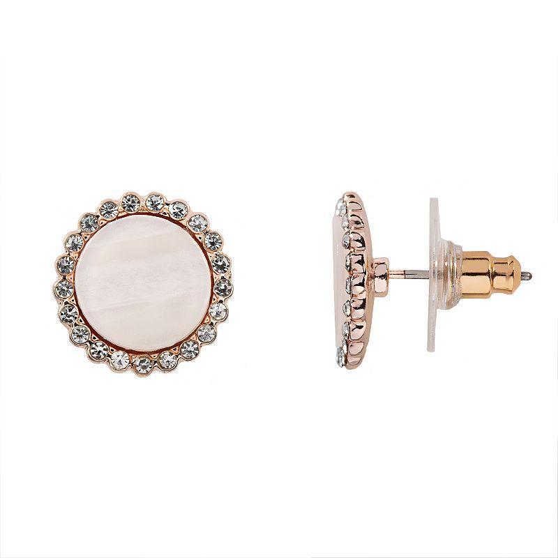 LC Lauren Conrad Rose Gold Tone Simulated Crystal & Resin Nickel Free Button Earrings, Womens, Pink Product Image