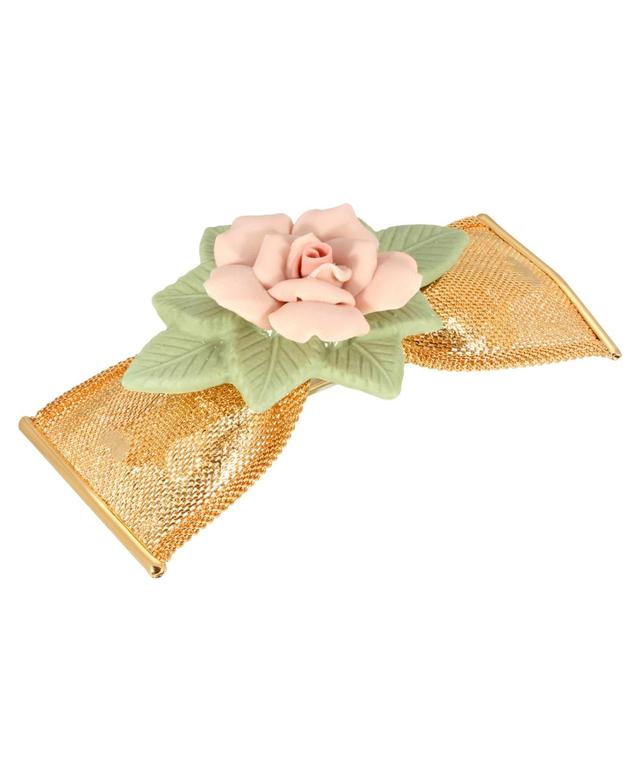 Womens Gold-Tone Large Porcelain Flower Mesh Bow Hair Barrette Product Image