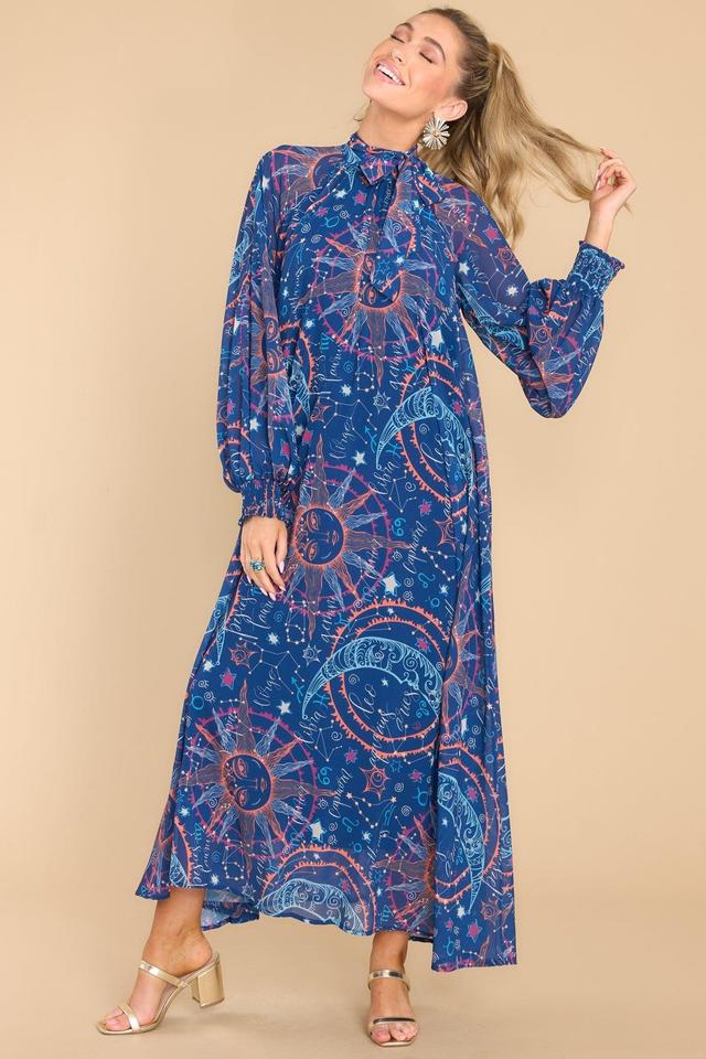 Aura Head In The Stars Navy Multi Print Maxi Dress Product Image