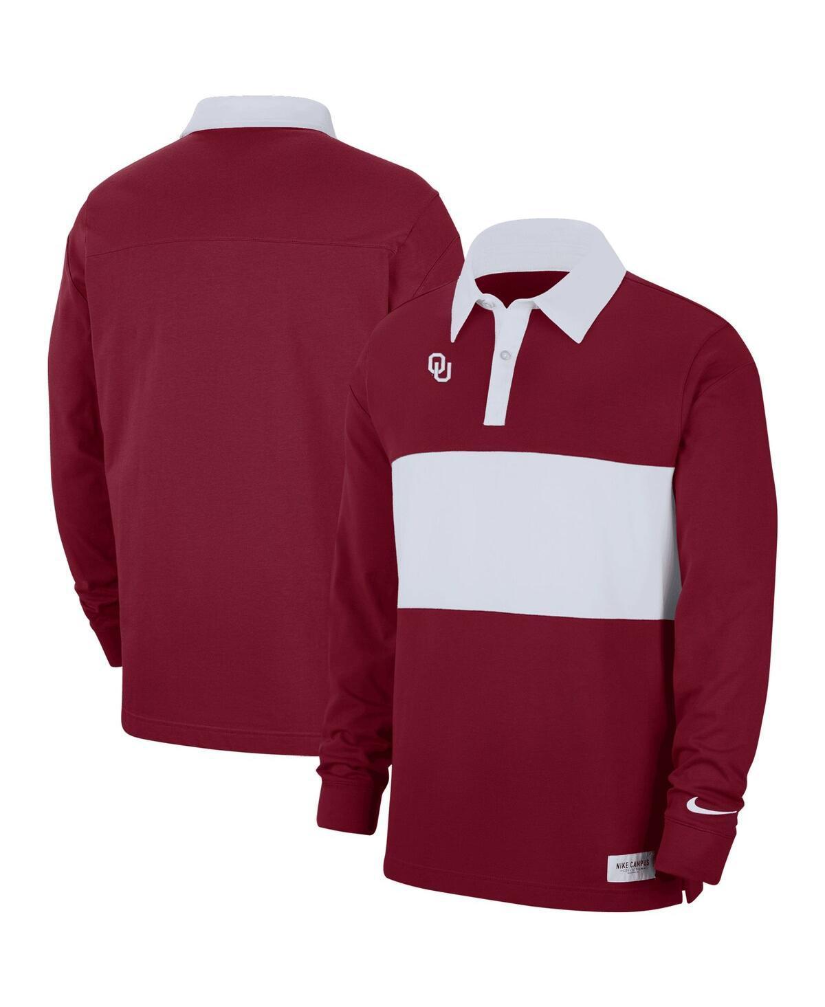 Mens Nike Crimson Oklahoma Sooners Striped Long Sleeve Polo Shirt Product Image