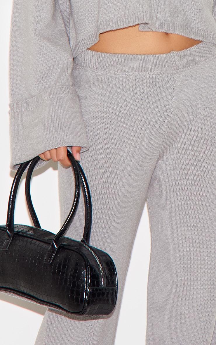 Grey Turn Up Hem Knit Pants Product Image