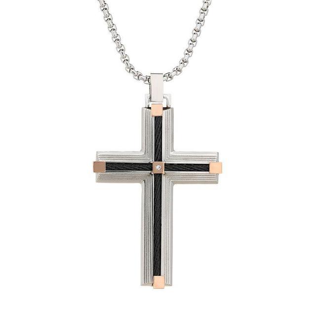 LYNX Mens Stainless Steel Cable Cross Pendant Black Product Image