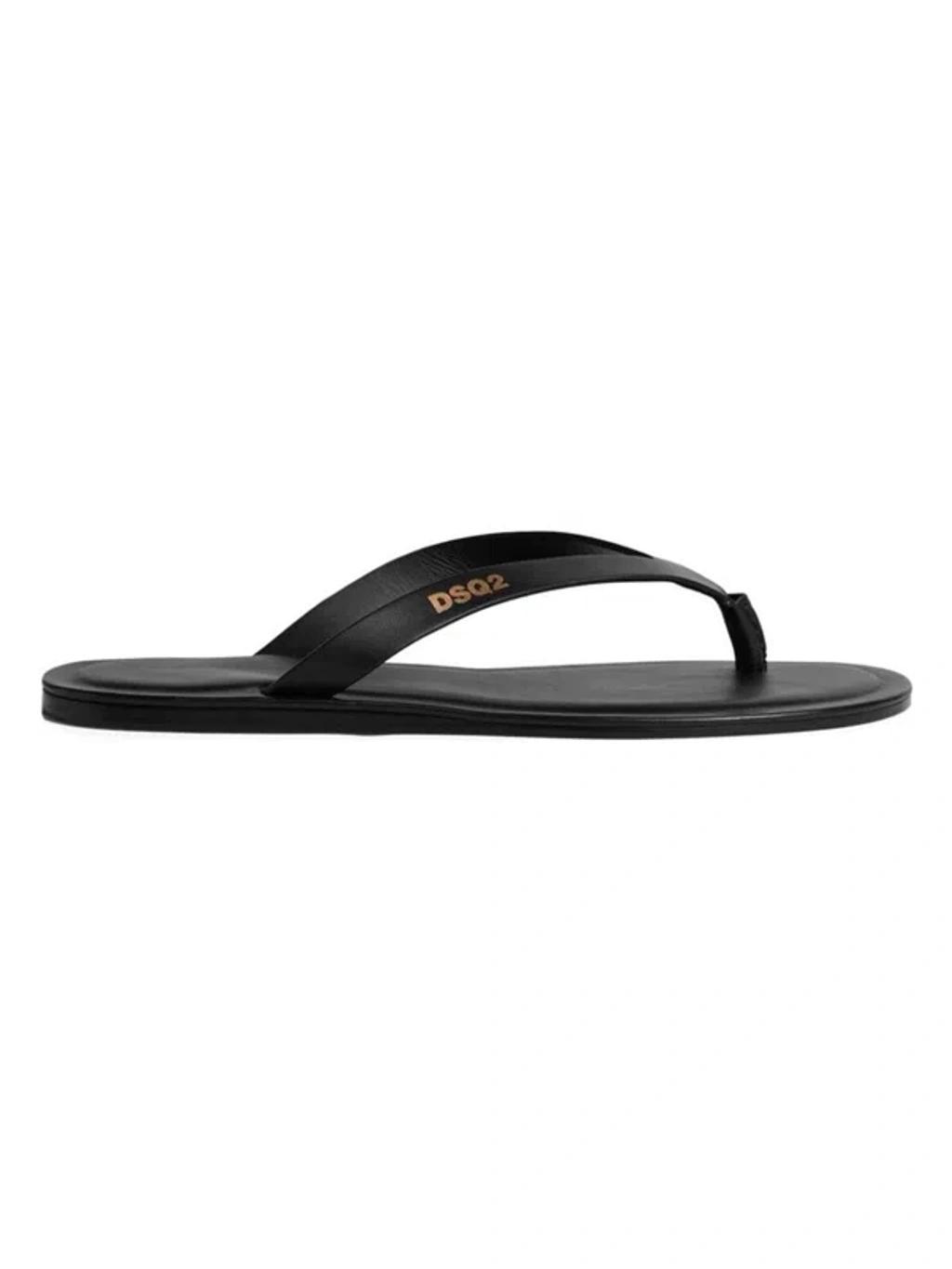 DSQUARED2 Man Thong Sandal Black Size 9 Leather In Nero Product Image