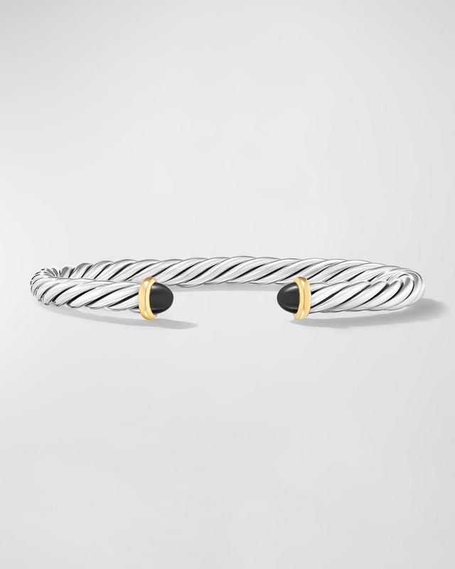 Mens Cable Flex Cuff Bracelet with Gemstone and 14K Gold in Silver, 6mm Product Image