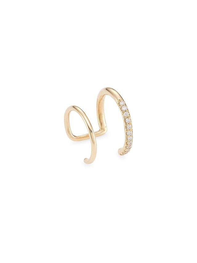 Womens Pav & Bead-Set Diamonds 14K Gold & Diamond Double-Wire Ear Cuff Product Image