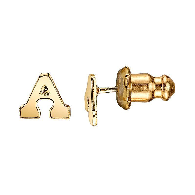 1928 14K Gold Dipped Initial Button Earrings, Womens, Yellow Product Image