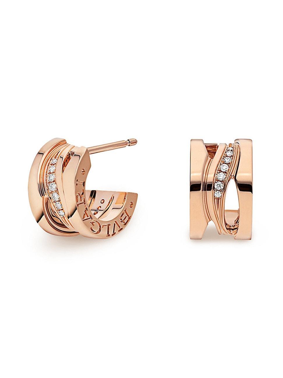 Womens B. zero1 Design Legend 18K Rose Gold & Pav Diamond Hoop Earrings Product Image