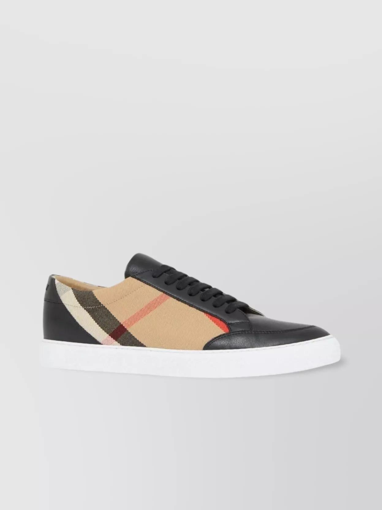 BURBERRY Leather Sneaker With Checkered House Motif In Black Product Image