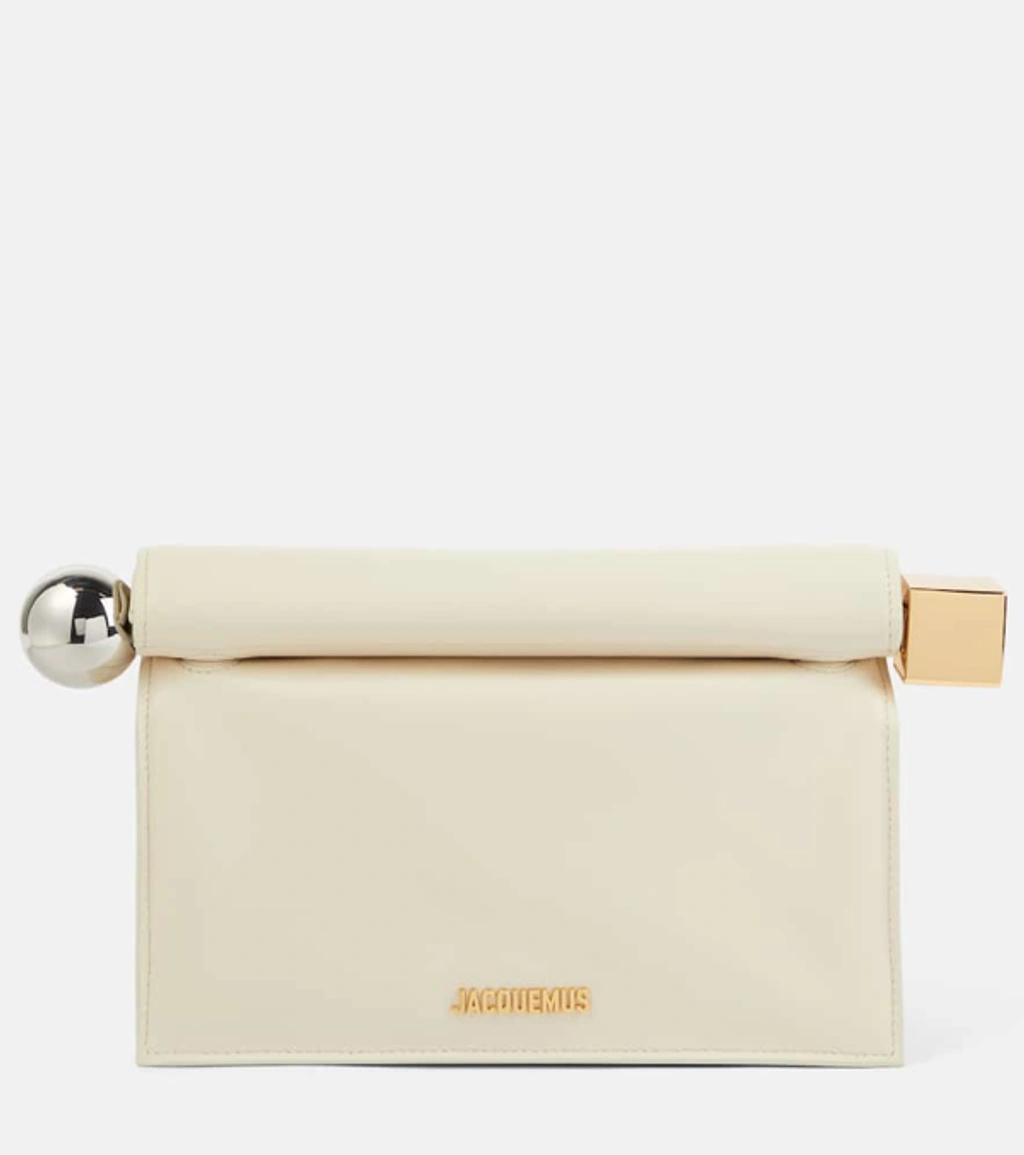 JACQUEMUS La Petite Pochette Rond Leather Clutch In White Product Image