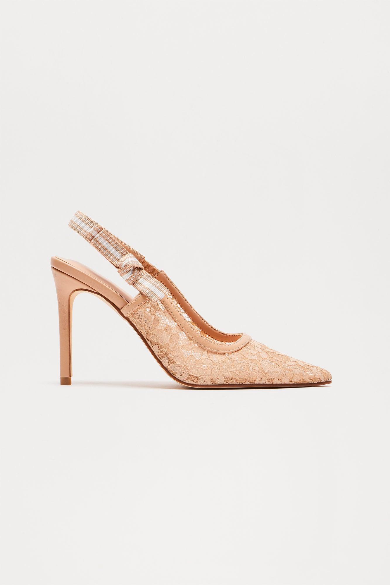 Solene Lace Slingback Pumps - Nude Product Image