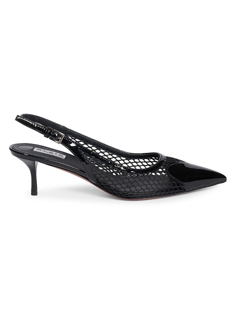 Womens 55MM Leather & Mesh Slingback Pumps Product Image