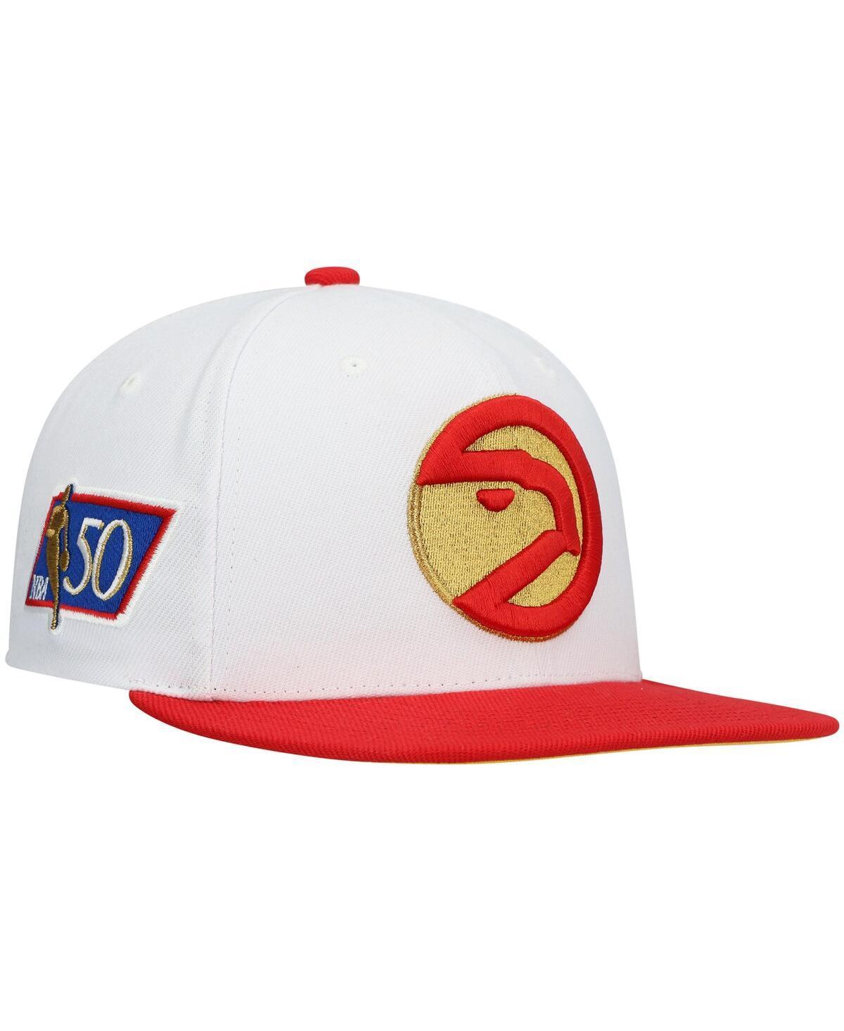 Mens Mitchell & Ness White Atlanta Hawks Hardwood Classics 50th Anniversary Snapback Hat - White Product Image