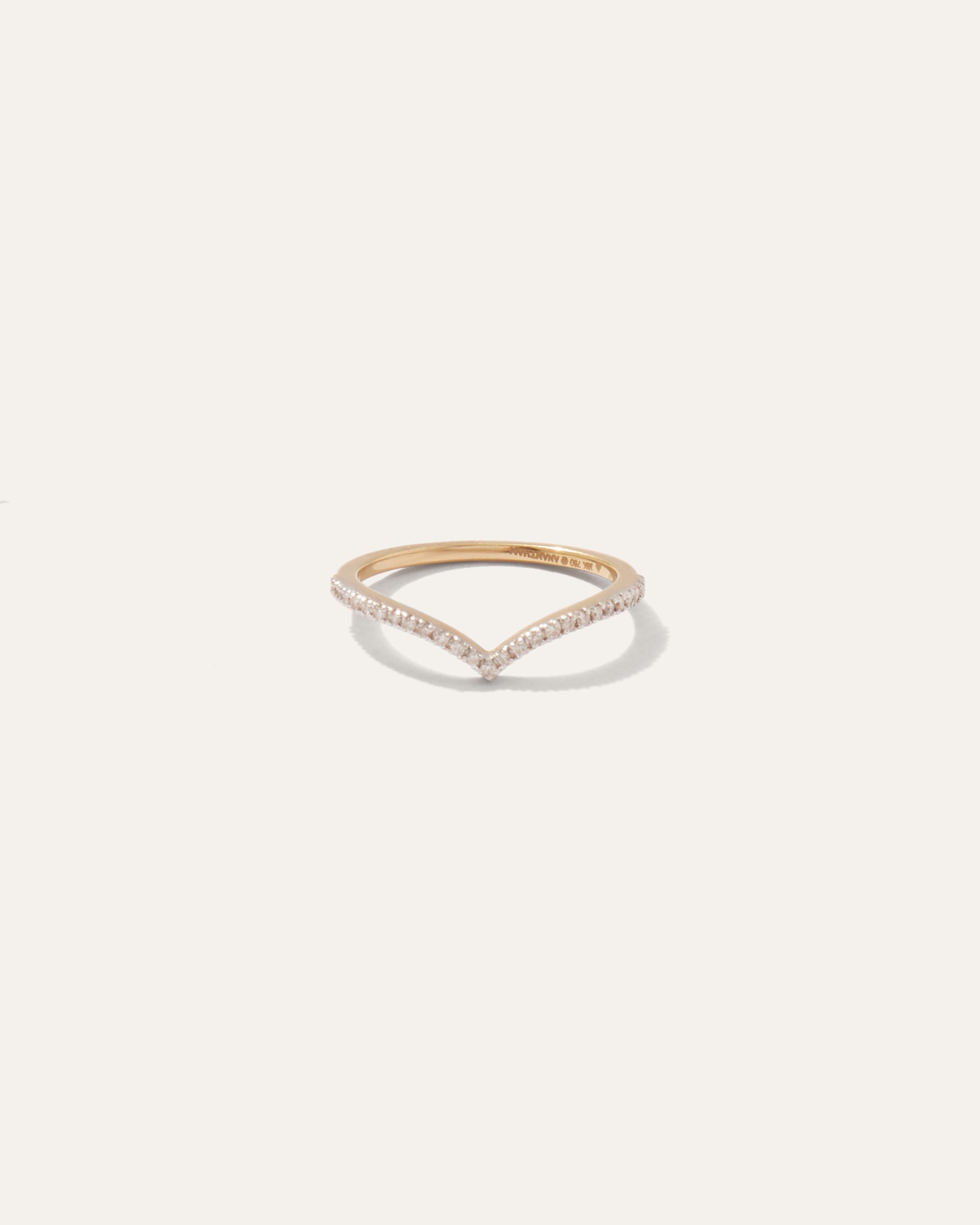 Womens 14K Gold Pave Diamond Wishbone Ring in Yellow Gold, Size 9 by Quince Product Image