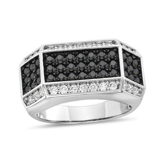 Men's 2 CT. T.w. Black and White Diamond Rectangular Frame Ring in Sterling Silver Product Image