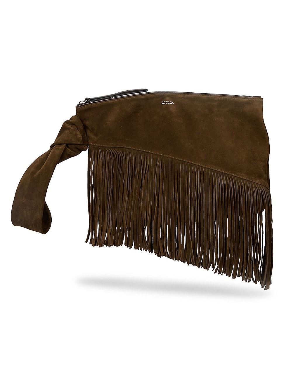 Womens Faro Fringed Suede Clutch Product Image