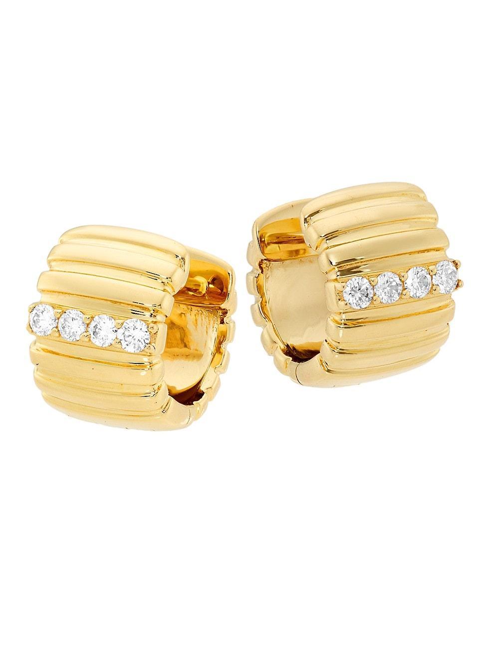 Womens 14K Yellow Gold & 0.146 TCW Diamond Wide Huggie Earrings Product Image