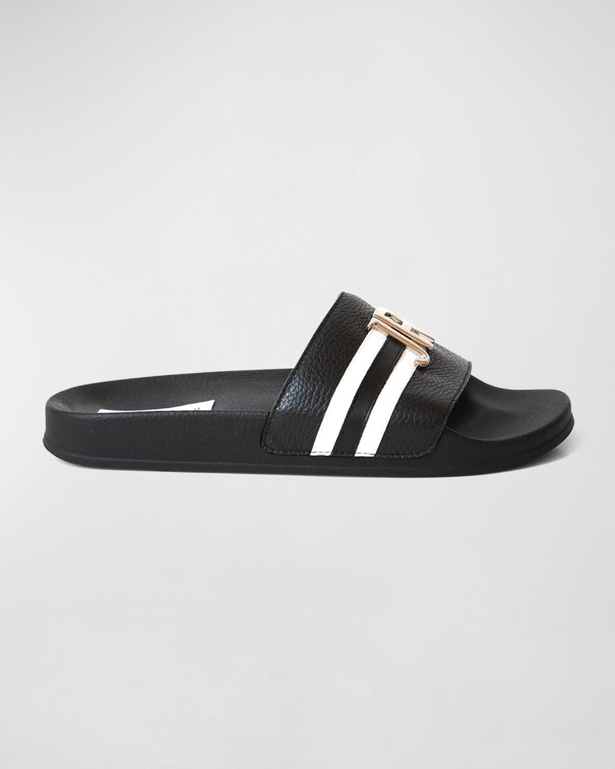 Mens JR-Logo Leather Pool Slides Product Image