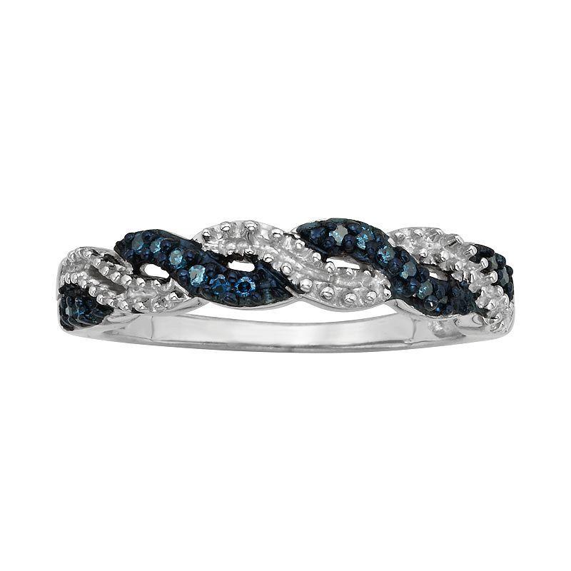 Jewelexcess Sterling Silver 1/10-ct. T.W. Blue Diamond Crisscross Ring, Womens Product Image