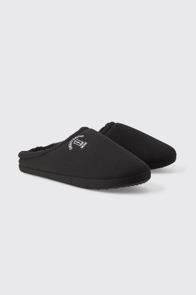 Embroidered Jersey Slippers | boohooMAN USA Product Image