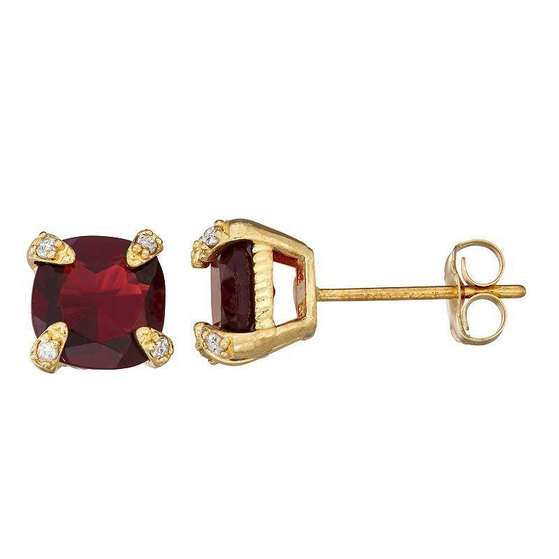 Designs by Gioelli 10k Gold Gemstone Diamond Accent Stud Earrings, Womens, Red Product Image