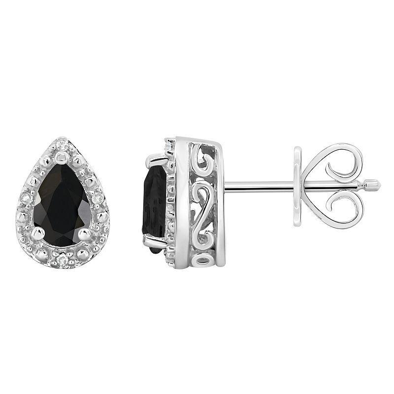 Celebration Gems Sterling Silver Pear Shaped Onyx & Diamond Accent Stud Earrings, Womens, Black Product Image