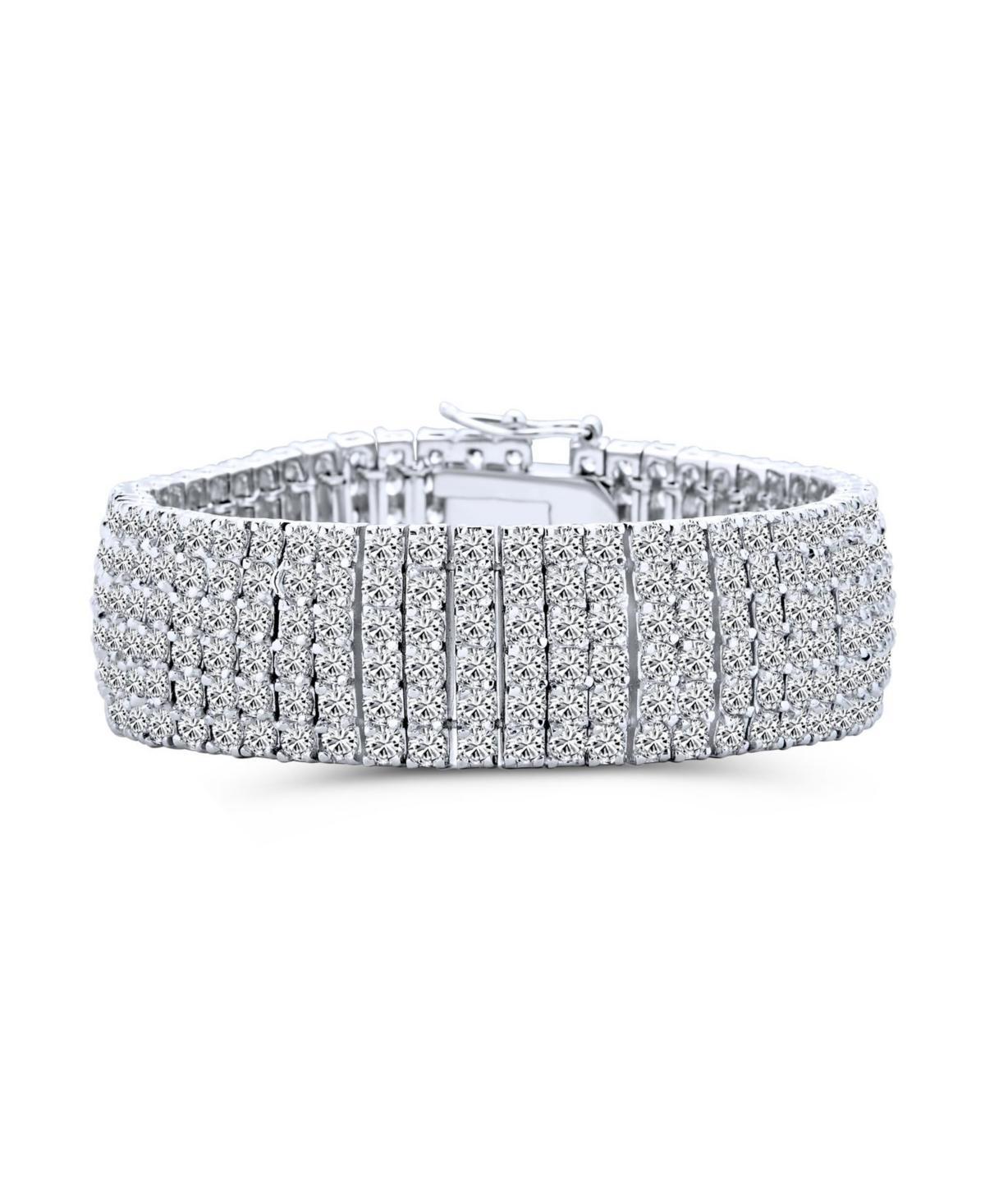 Bling Jewelry Classic Jewelry Six Row Fashion Statement Cz Cubic Zirconia Wide Tennis Bracelet For Women Rhodium Plated Brass 7 Inches Product Image