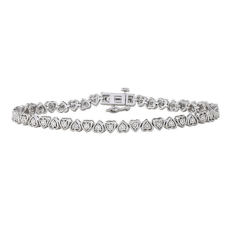 Sterling Silver 1/4 Carat T.W. Diamond Heart Tennis Bracelet, Womens Product Image