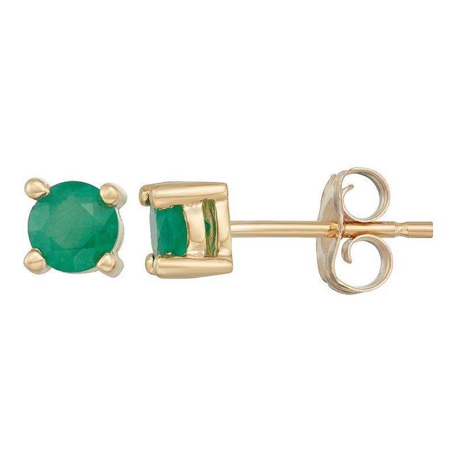 14k Gold Emerald Stud Earrings, Womens, Yellow Product Image