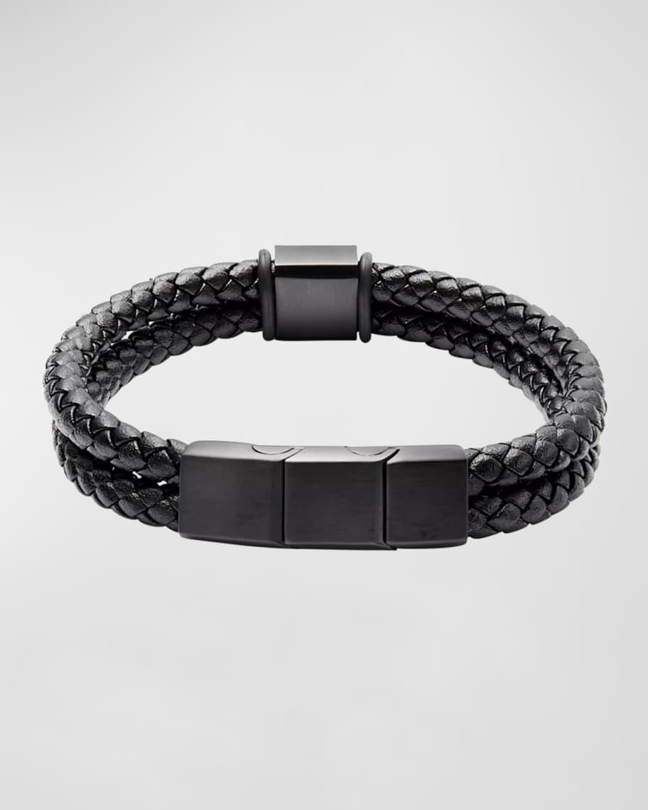 Men's Stainless Steel and Braided Leather Bracelet Product Image