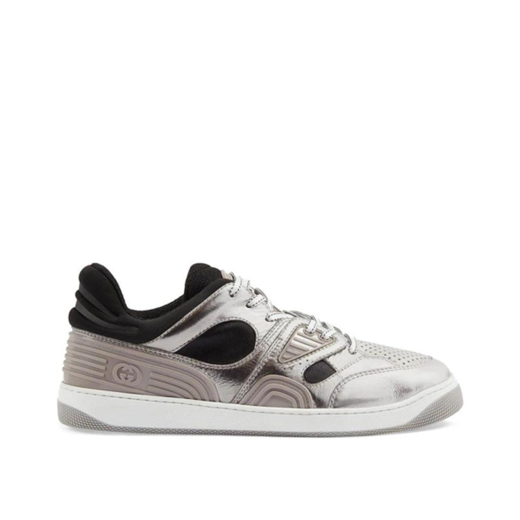 GUCCI Leather Basket Sneakers In Silver Product Image