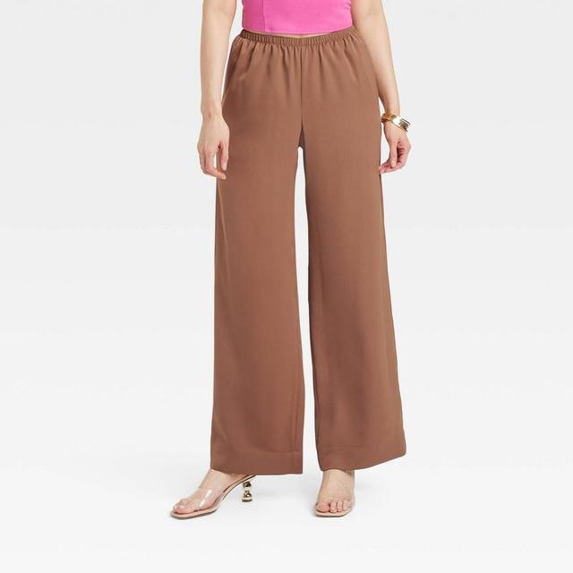 Womens Mid-Rise Pull-On Pants - A New Day Brown XL Product Image