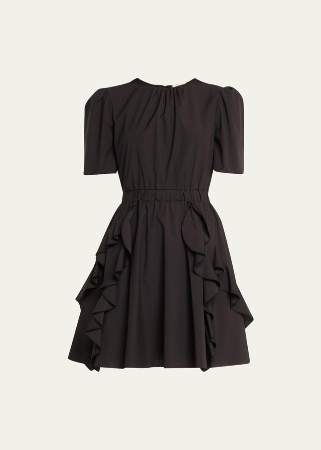 Ruched Short-Sleeve Ruffle Mini Dress Product Image