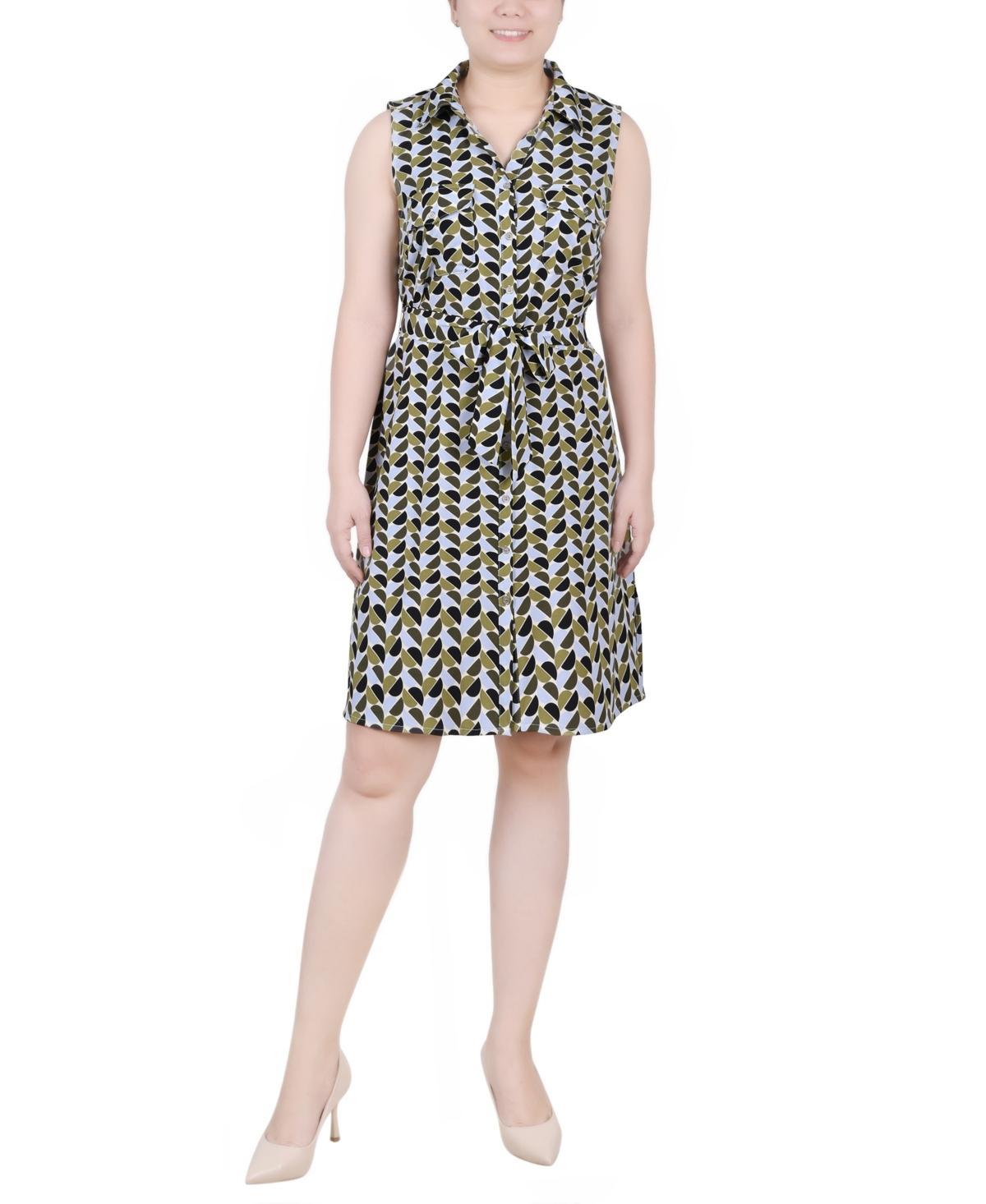 Ny Collection Petite Printed Sleeveless Belted Shirtdress Product Image