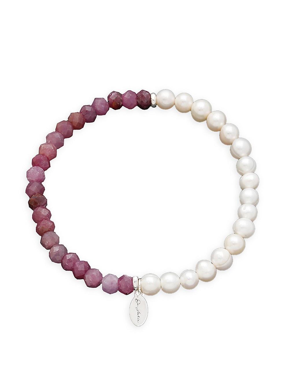 Mens Freshwater Pearl & Gemstone Beaded Bracelet Product Image