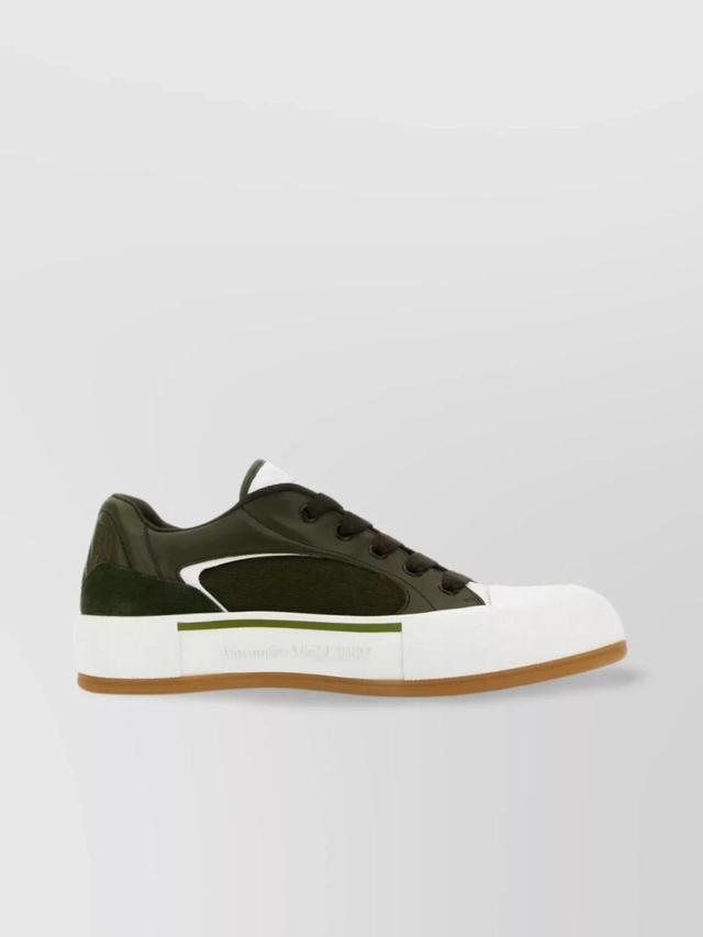 Low-top Sneakers With Flat Sole And Color Block Design In White Product Image