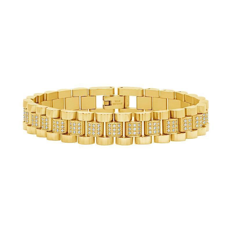 MC Collective Cubic Zirconia Accent Watch Band Chain Bracelet, Womens Gold Tone Product Image