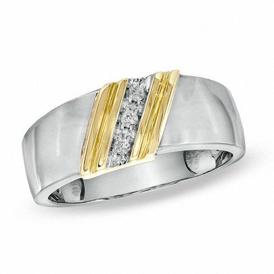 Men's Diamond Accent Slant Ring in 10K Two-Tone Gold Product Image