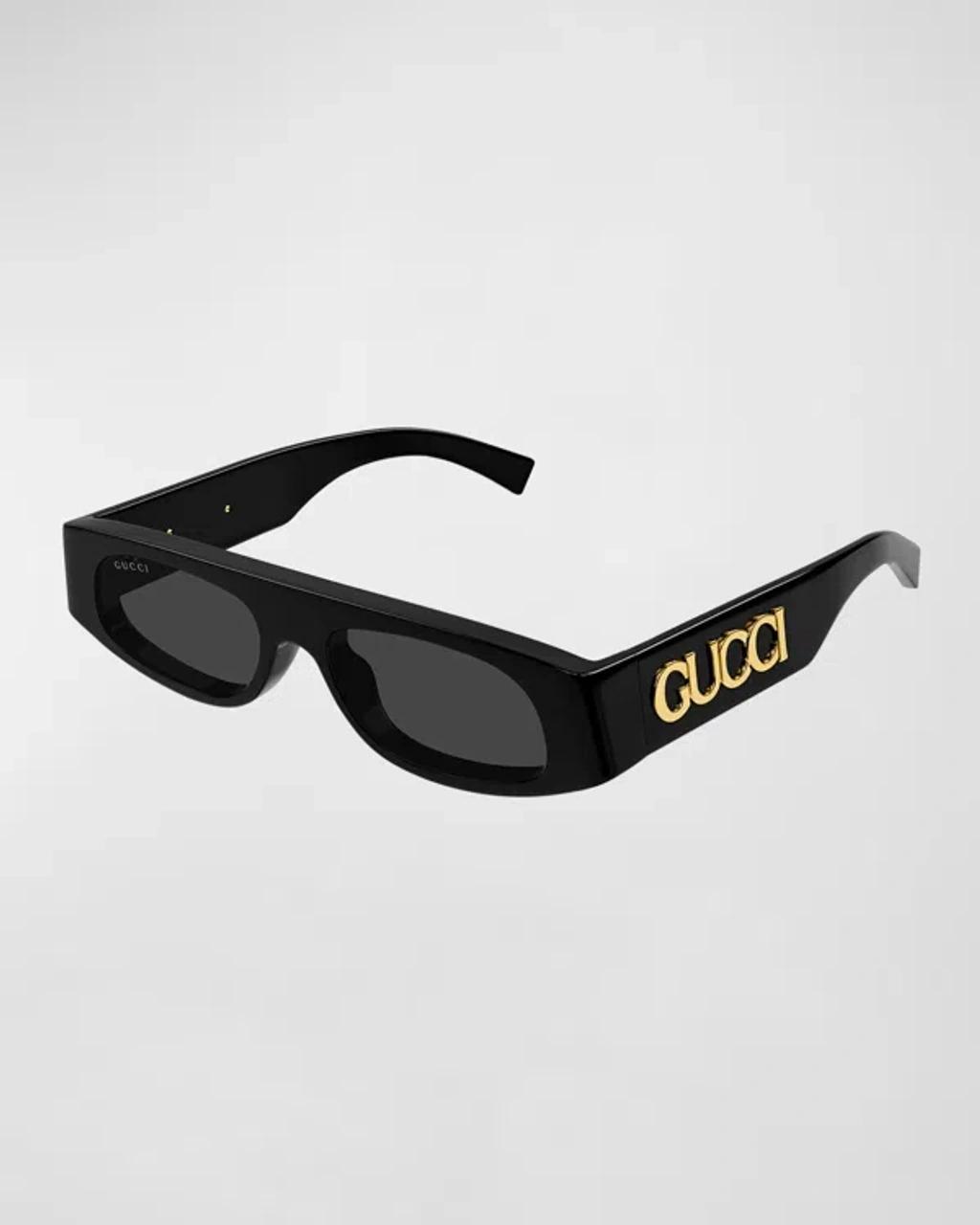 Logo Acetate Rectangle Sunglasses In Black Dark Grey Product Image