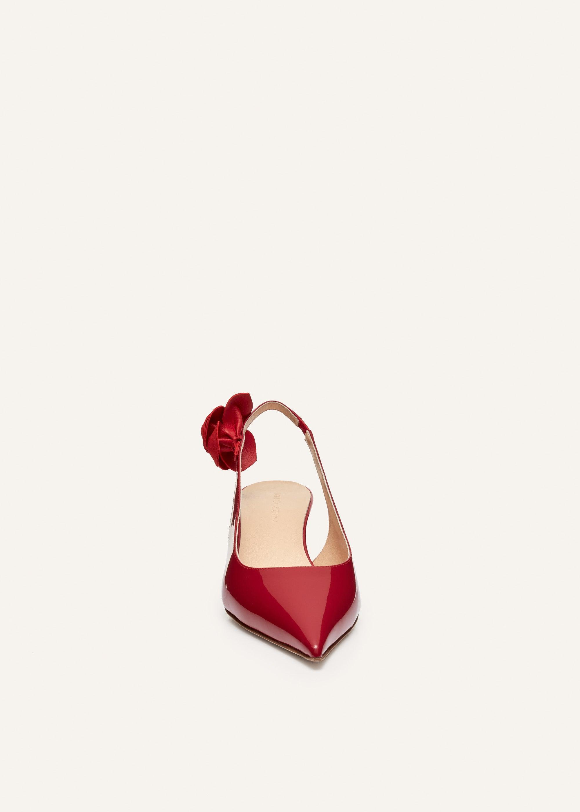 Slingback rose kitten heels in red leather Product Image