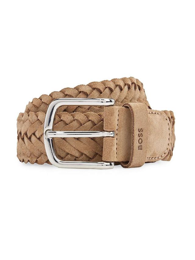 Mens Woven Suede Belt with Branded Keeper and Polished Hardware Product Image