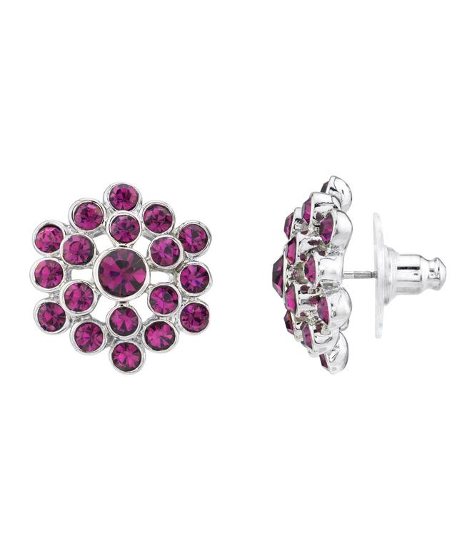 1928 Silver-Tone Amethyst Button Earrings, Womens, Purple Product Image