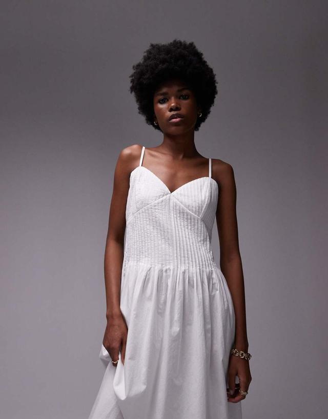 Topshop strappy pleated midi sundress in ivory Product Image