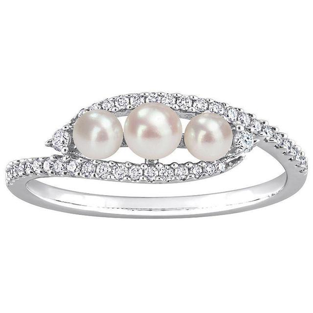 Stella Grace 14k White Gold Freshwater Cultured Pearl & 1/5 Carat T.W. Diamond Bypass Ring, Womens Product Image