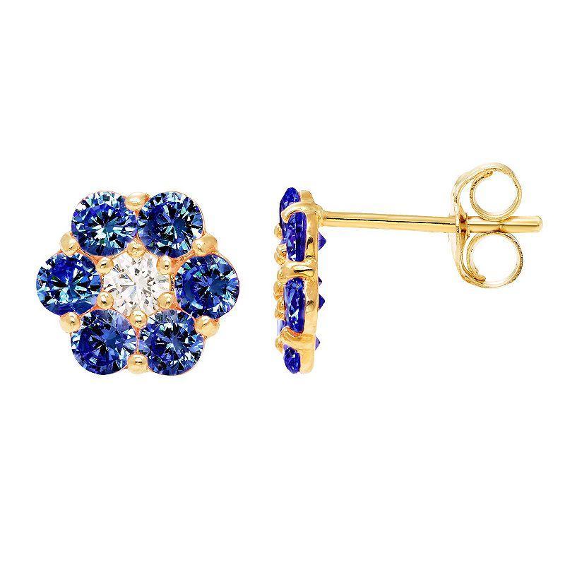 Theia Sky 14k Gold Cubic Zirconia Flower Stud Earrings, Womens, 14k Gold Blue Product Image