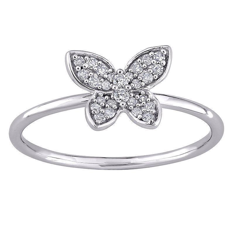 Stella Grace 10k White Gold 1/8 Carat T.W. Diamond Butterfly Ring, Womens Product Image