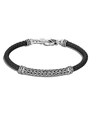 Womens Classic Chain Sterling Silver & Leather Woven Bracelet Product Image