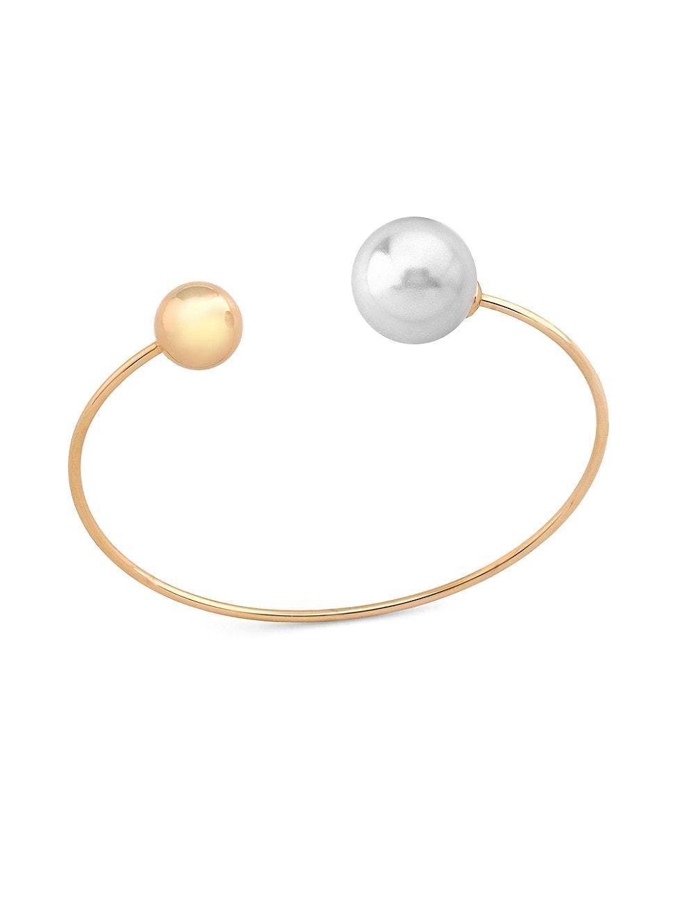 Womens Aura 18K Gold-Plated 14MM White Pearl Bangle Product Image