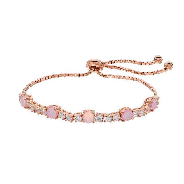 14k Rose Gold Over Silver Lab-Created Pink Opal Bolo Bracelet, Womens Product Image