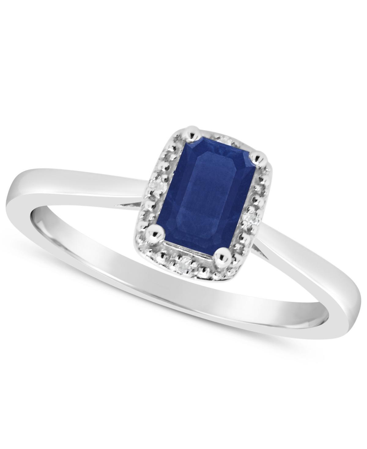 Celebration Gems Sterling Silver Sapphire & Diamond Accent Rectangle Halo Ring, Womens Product Image